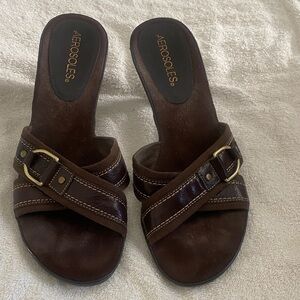 AEROSOLES Women's Brown Leather Slides